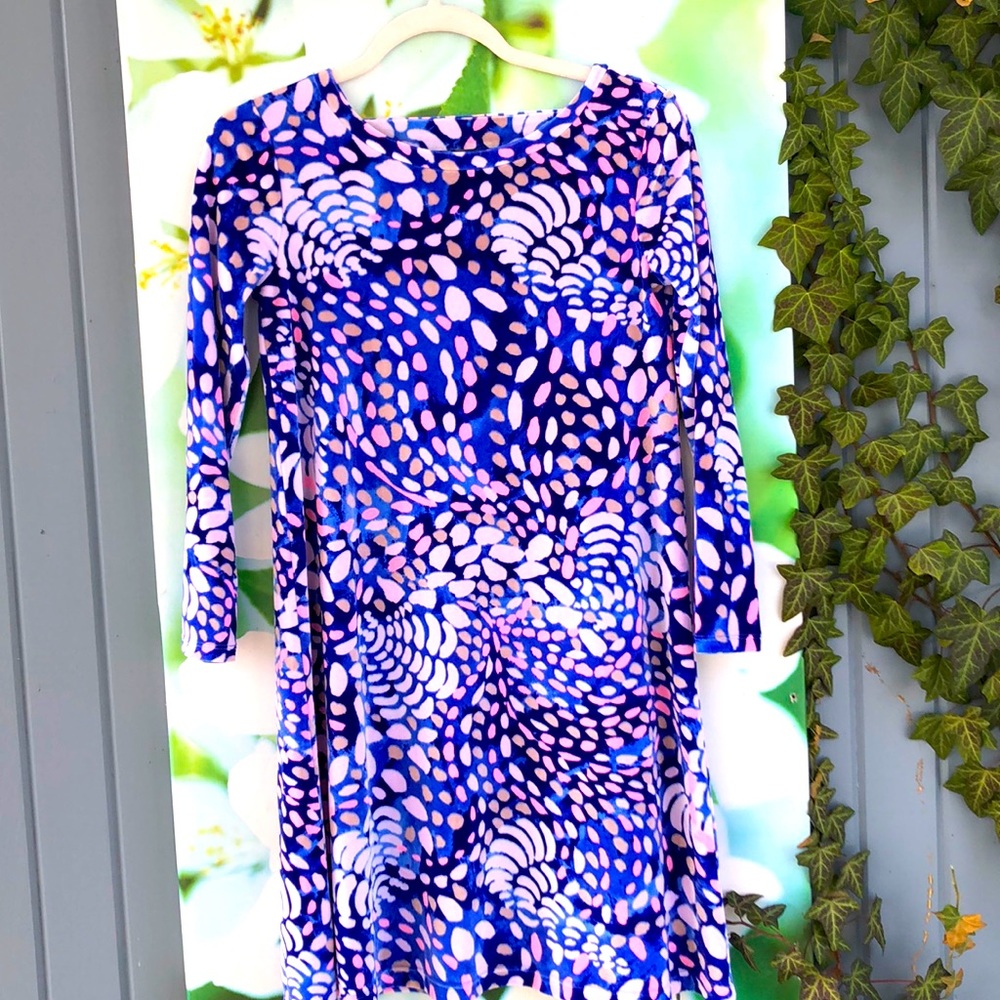 LILLY PULITZER OLIVE BLUE / PINK VELOUR DRESS NWOT